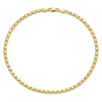 10K Yellow Gold Polished Double-Sided Heart 10In Anklet