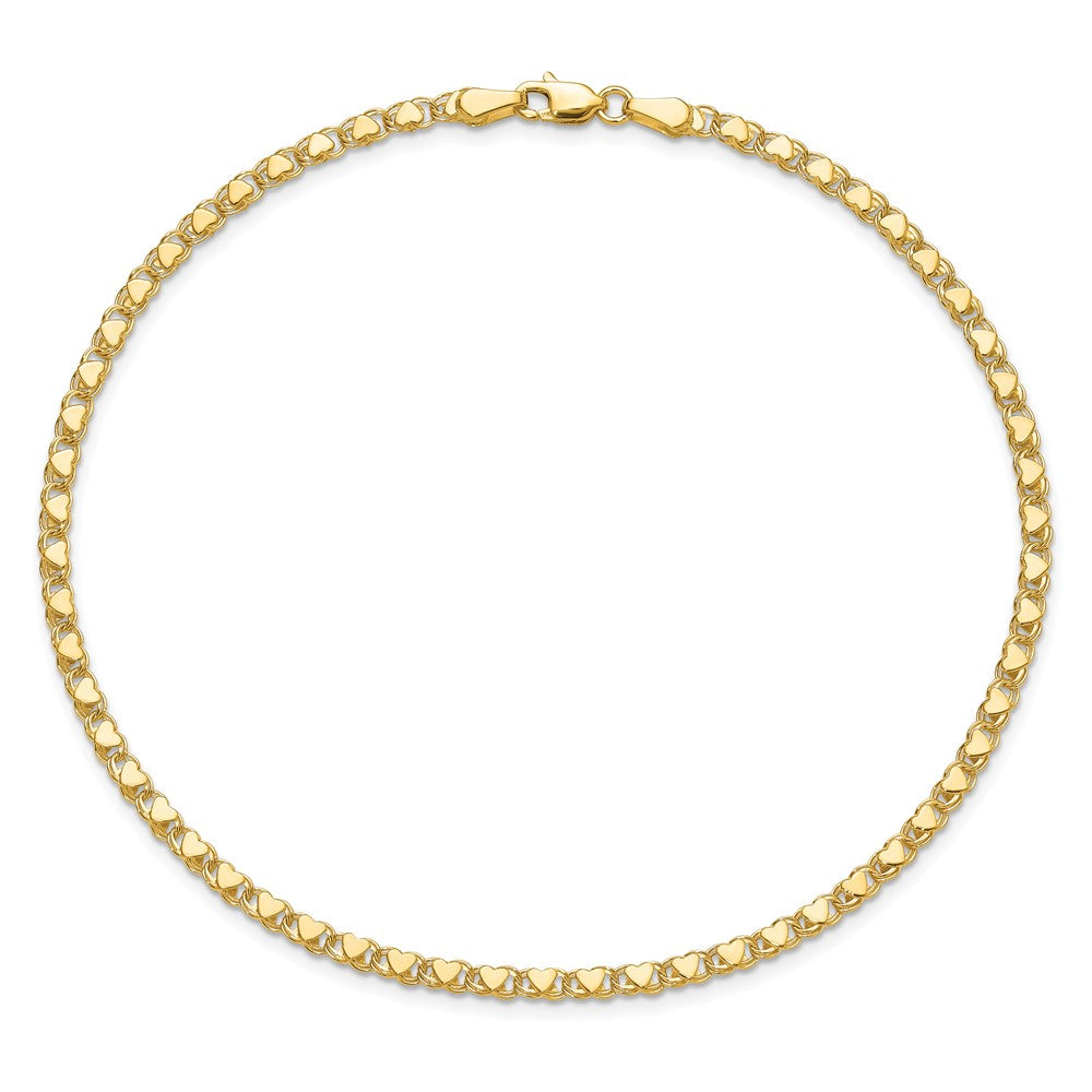 10K Yellow Gold Polished Double-Sided Heart 7In Bracelet