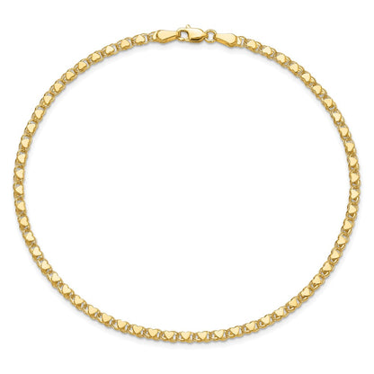10K Yellow Gold Polished Double-Sided Heart 8In Bracelet