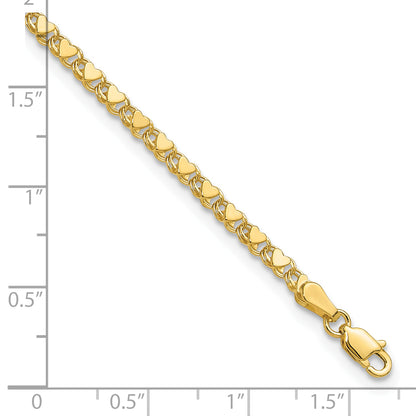 10K Yellow Gold Polished Double-Sided Heart 10In Anklet