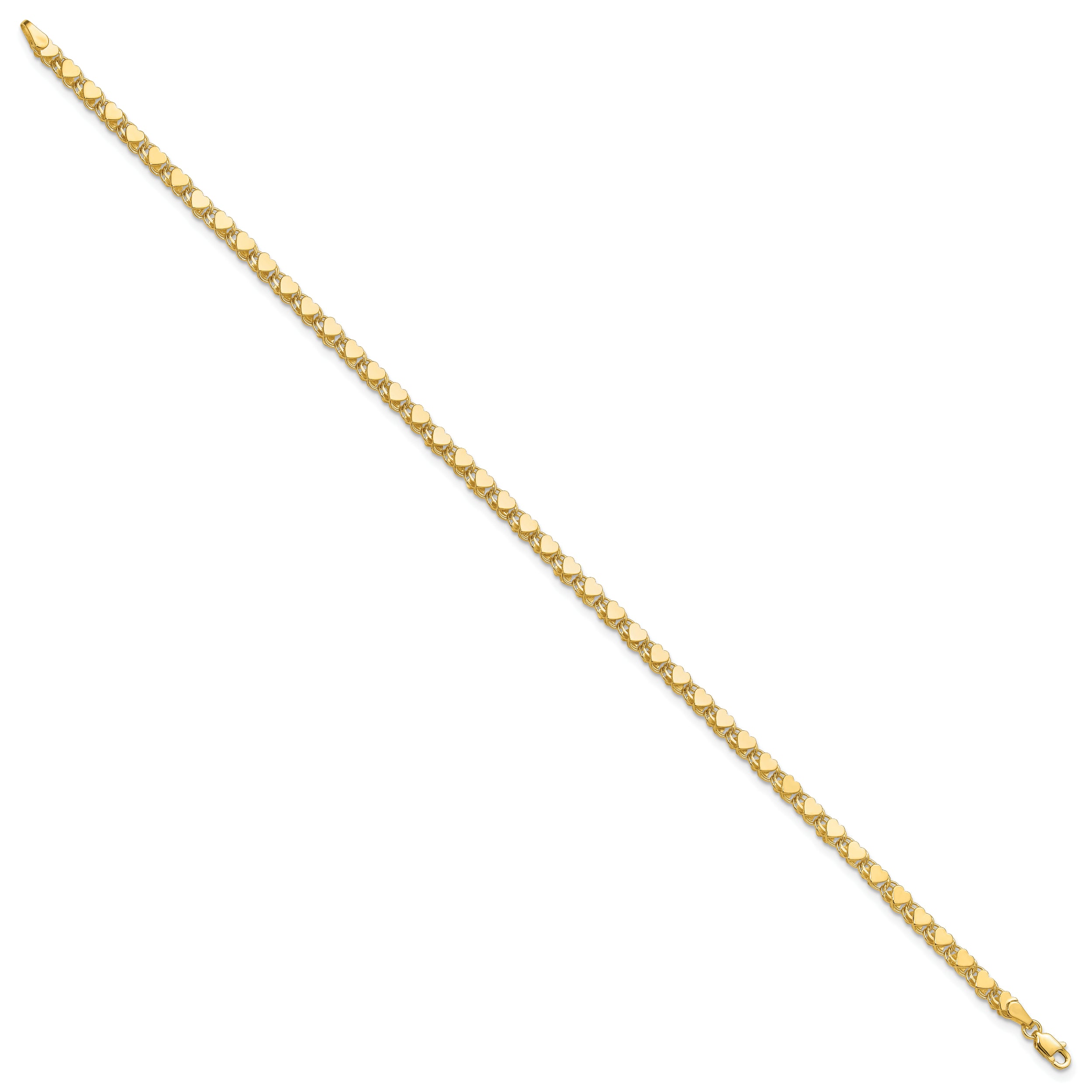 10K Yellow Gold Polished Double-Sided Heart 10In Anklet