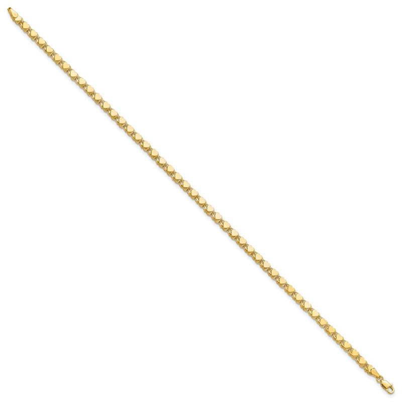 10K Yellow Gold Polished Double-Sided Heart 10In Anklet