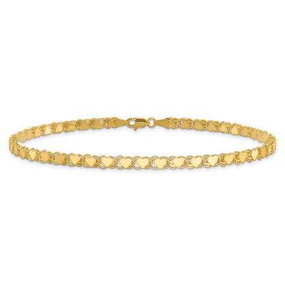 10K Yellow Gold Polished Double-Sided Heart 10In Anklet