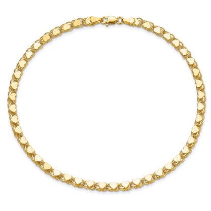 10K Yellow Gold Polished Double-Sided Heart 10In Anklet