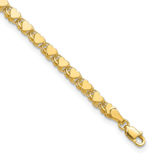 10K Yellow Gold Polished Double-Sided Heart 10In Anklet