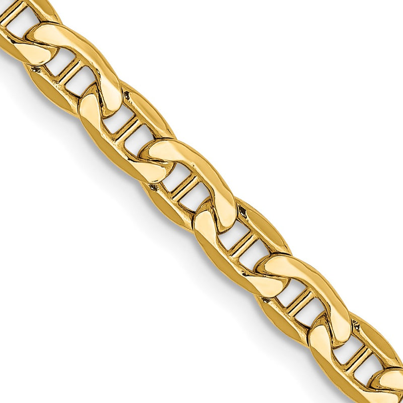 26 Inch 10K Yellow Gold 4mm Semi-Solid Anchor Chain Necklace