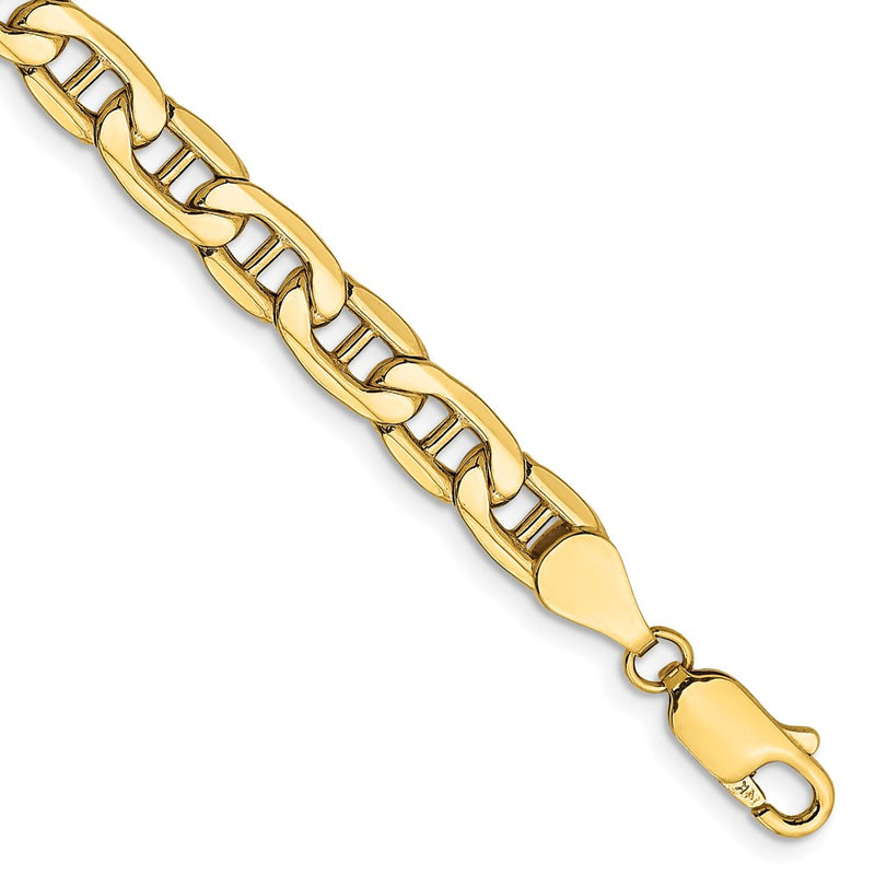 10K Yellow Gold 5.5mm Semi-Solid Anchor Chain Bracelet