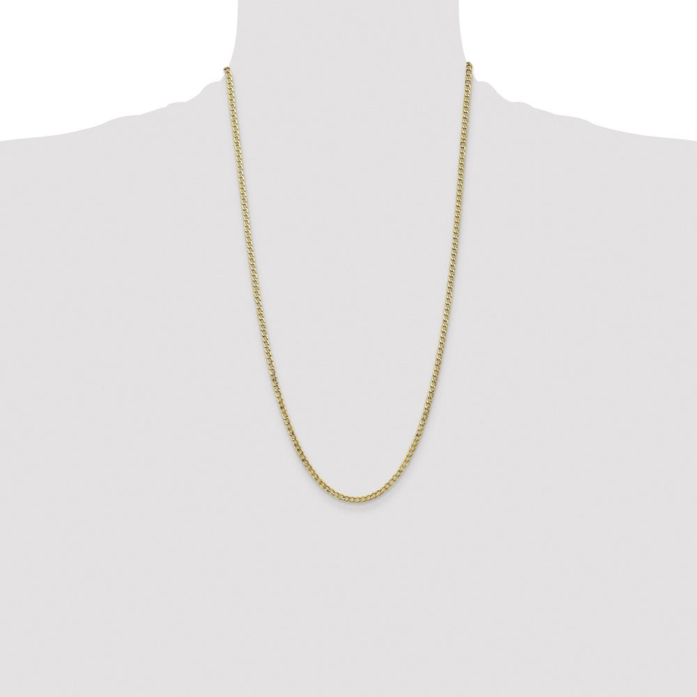 26 Inch 10K Yellow Gold 3.35mm Semi-Solid Curb Link Chain Necklace