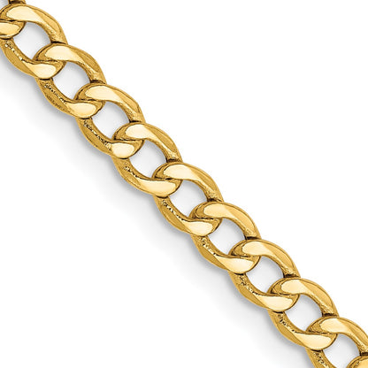 26 Inch 10K Yellow Gold 3.35mm Semi-Solid Curb Link Chain Necklace