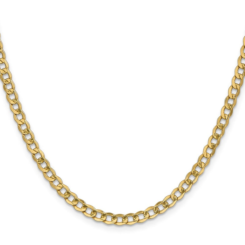 2 Inch 10k Yellow Gold 4.3mm Semi-Solid Curb Link Chain Necklace