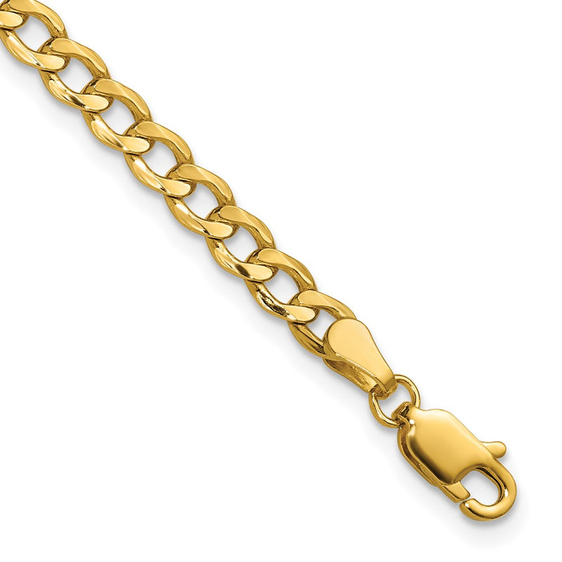 9 Inch 10K Yellow Gold 4.3mm Semi-Solid Curb Link Chain Bracelet