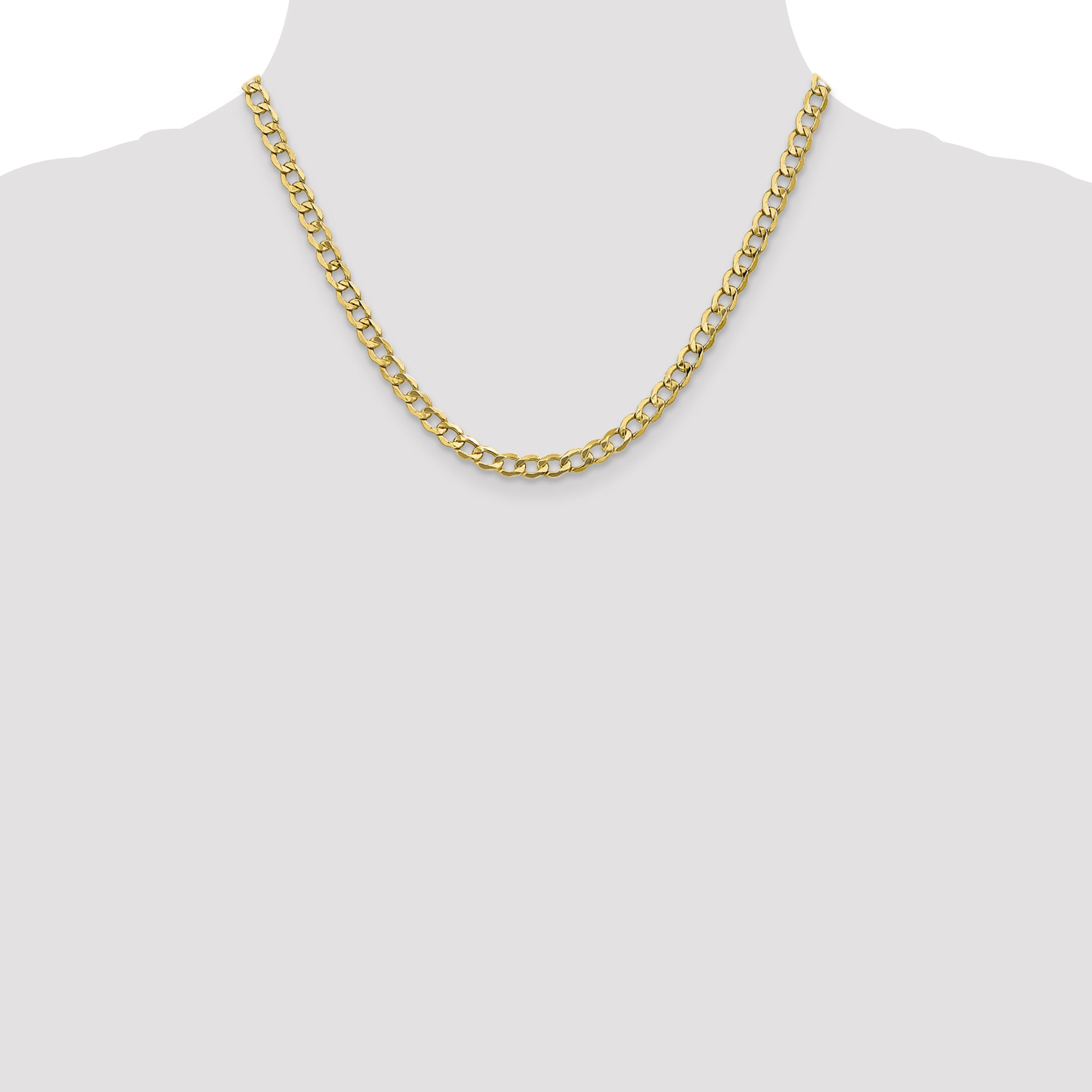 10k Yellow Gold 5.25mm Semi-Solid Curb Link Chain Necklace
