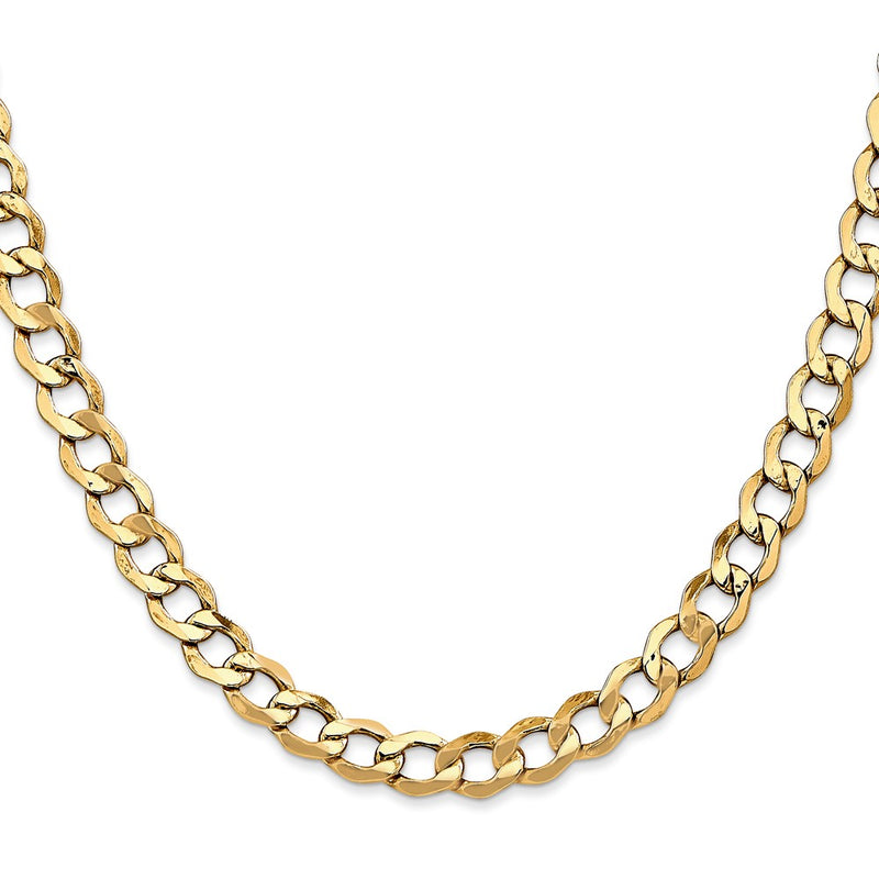 10k Yellow Gold 6.5mm Semi-Solid Curb Link Chain Necklace