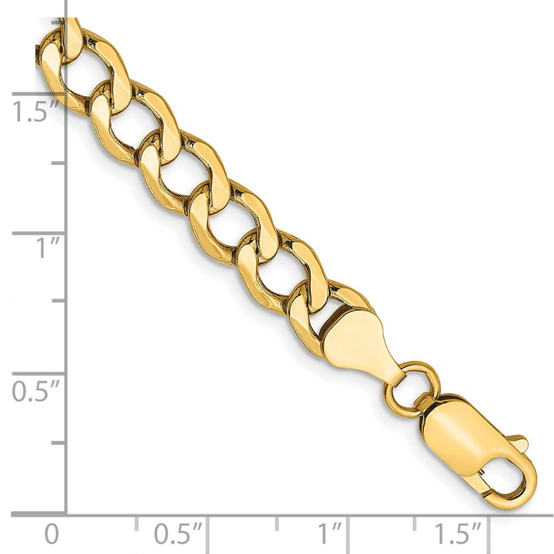 9 Inch 10K Yellow Gold 6.5mm Semi-Solid Curb Link Chain Bracelet