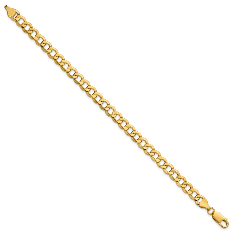 8 Inch 10k Yellow Gold 6.5mm Semi-Solid Curb Link Chain Bracelet