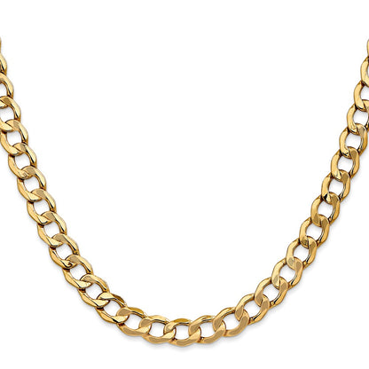 10k Yellow Gold 7mm Semi-Solid Curb Link Chain Necklace