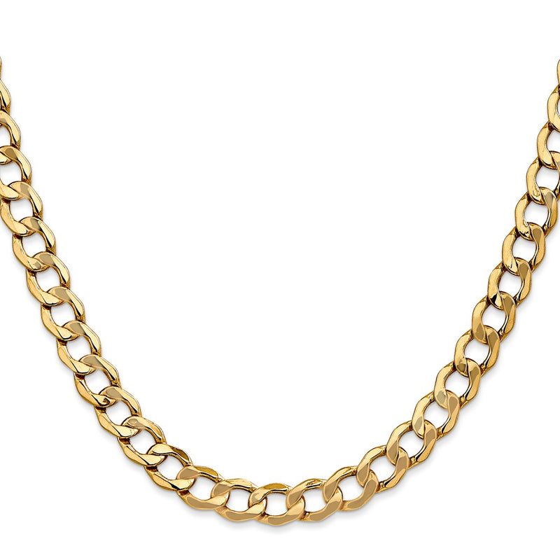 10k Yellow Gold 7mm Semi-Solid Curb Link Chain Necklace
