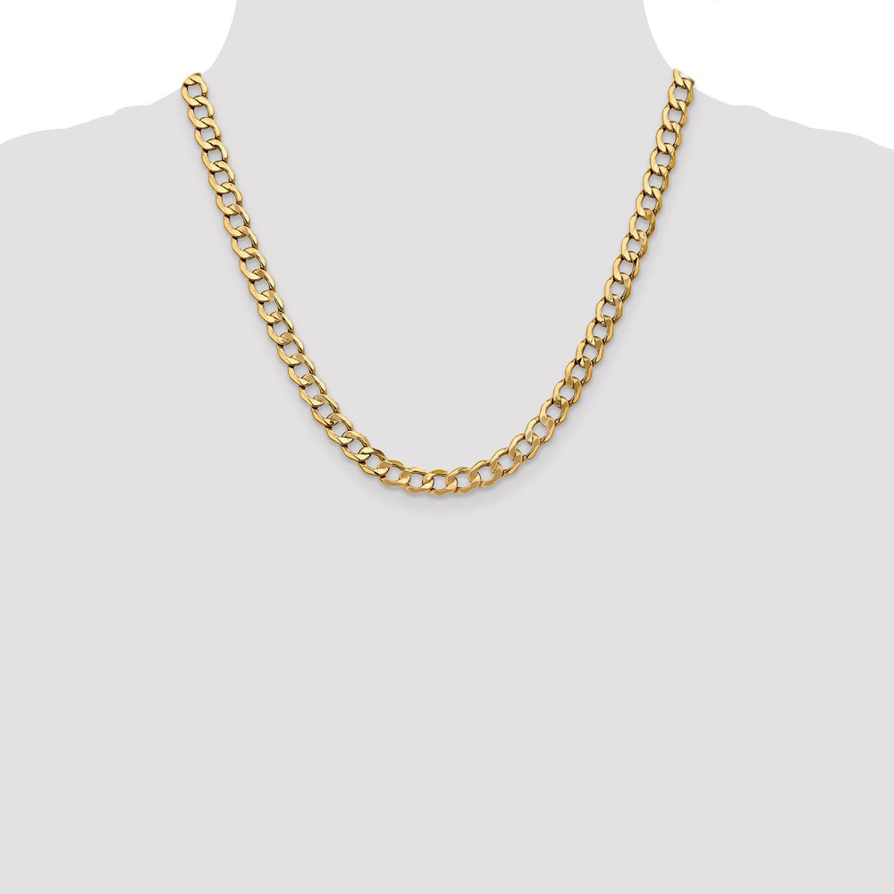 10k Yellow Gold 7mm Semi-Solid Curb Link Chain Necklace