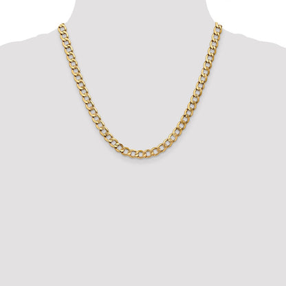 10k Yellow Gold 7mm Semi-Solid Curb Link Chain Necklace