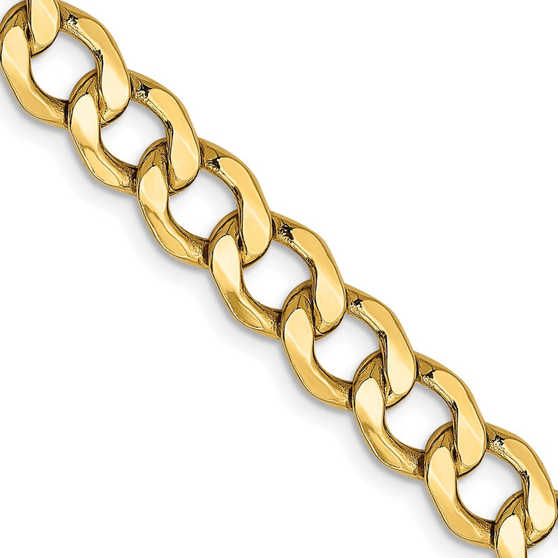 10k Yellow Gold 7mm Semi-Solid Curb Link Chain Necklace