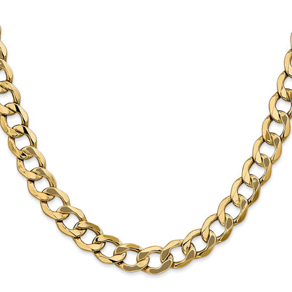 24 Inch 10K Yellow Gold 10K 9mm Semi-Solid Curb Chain Necklace