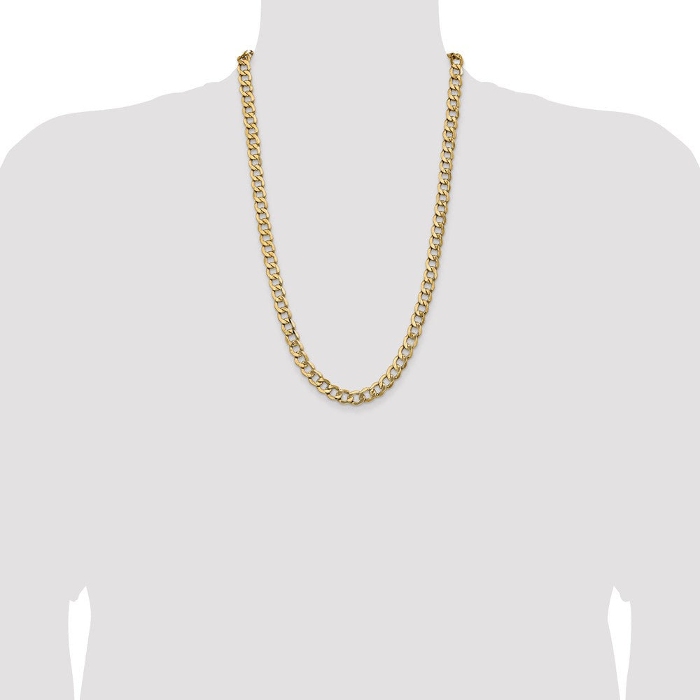 26 Inch 10K Yellow Gold 10K 9mm Semi-Solid Curb Chain Necklace