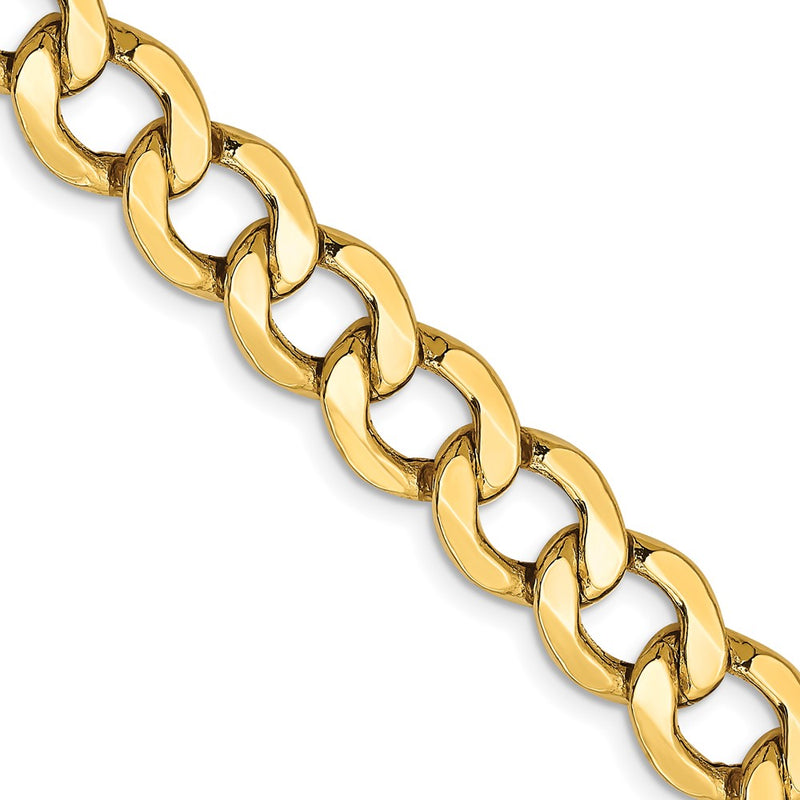 24 Inch 10K Yellow Gold 10K 9mm Semi-Solid Curb Chain Necklace