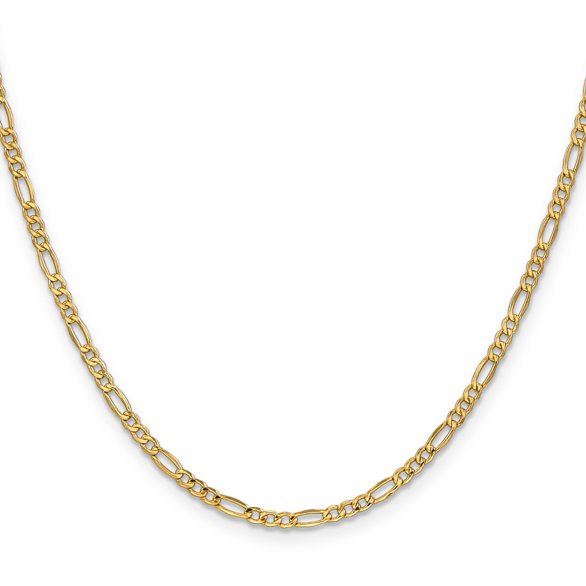 10k Yellow Gold 2.5mm Semi-Solid Figaro Chain