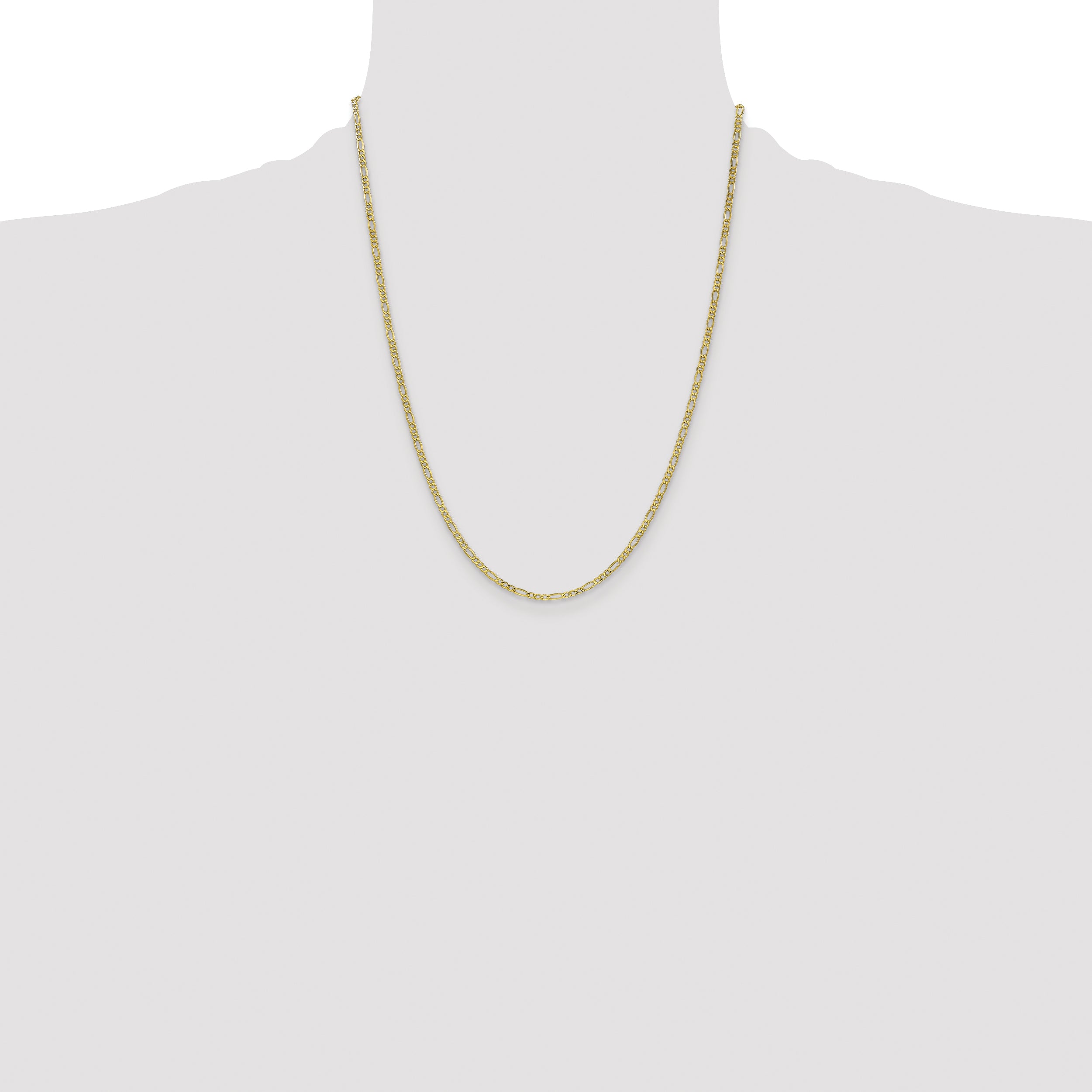 10k Yellow Gold 2.5mm Semi-Solid Figaro Chain