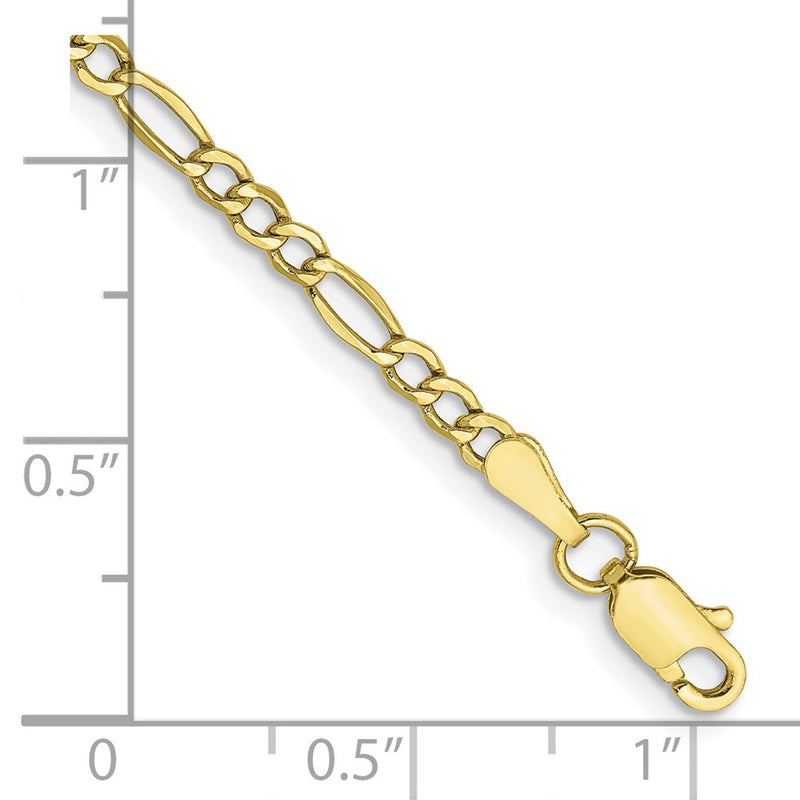 10k Yellow Gold 2.5mm Semi-Solid Figaro Chain Bracelet