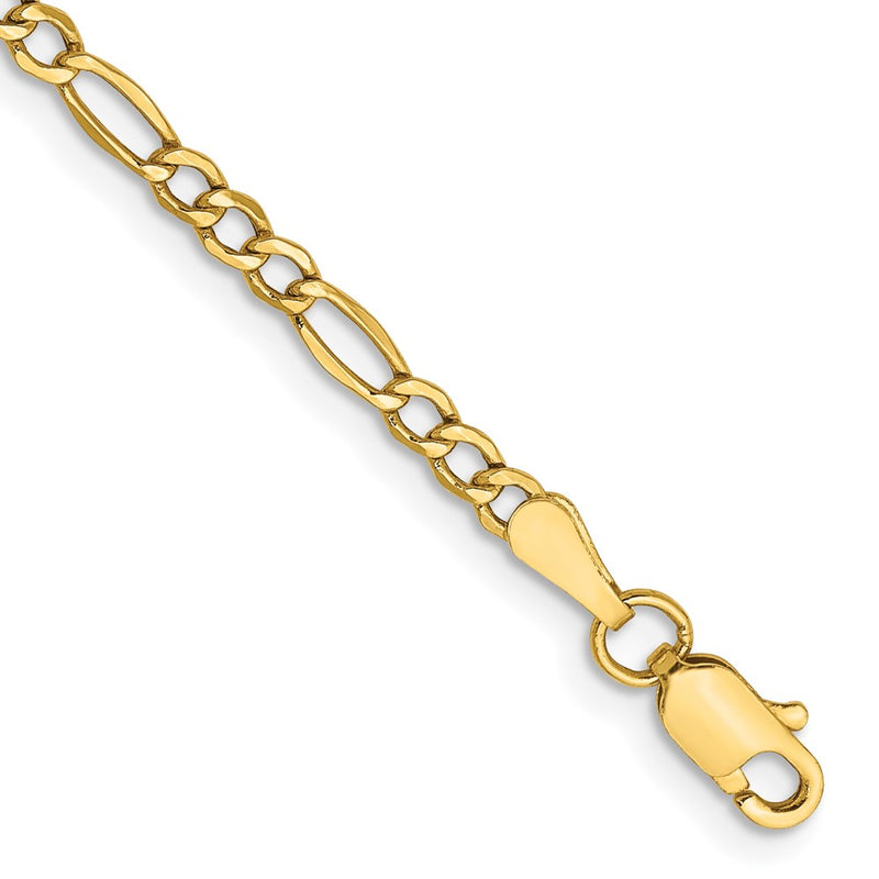 10k Yellow Gold 2.5mm Semi-Solid Figaro Chain Bracelet