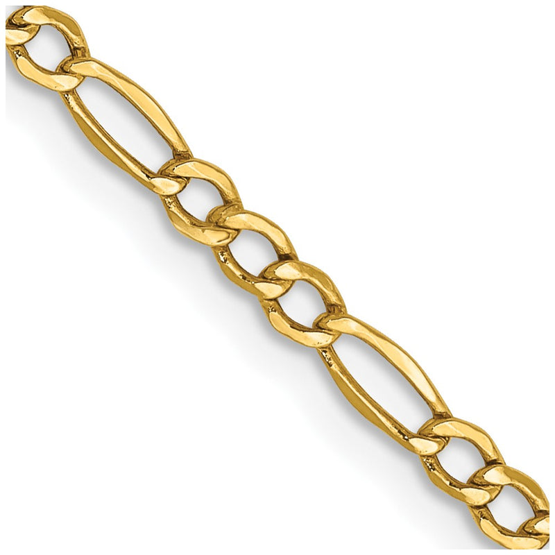 16 Inch 10k Yellow Gold 2.5mm Semi-Solid Figaro Chain Necklace