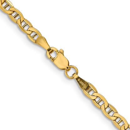 16 Inch 10k Yellow Gold 3.2mm Semi-Solid Anchor Chain Necklace