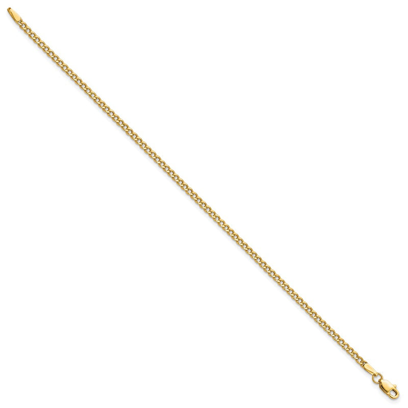 8 Inch 10K Yellow Gold 2.5mm Semi-Solid Curb Link Chain Bracelet