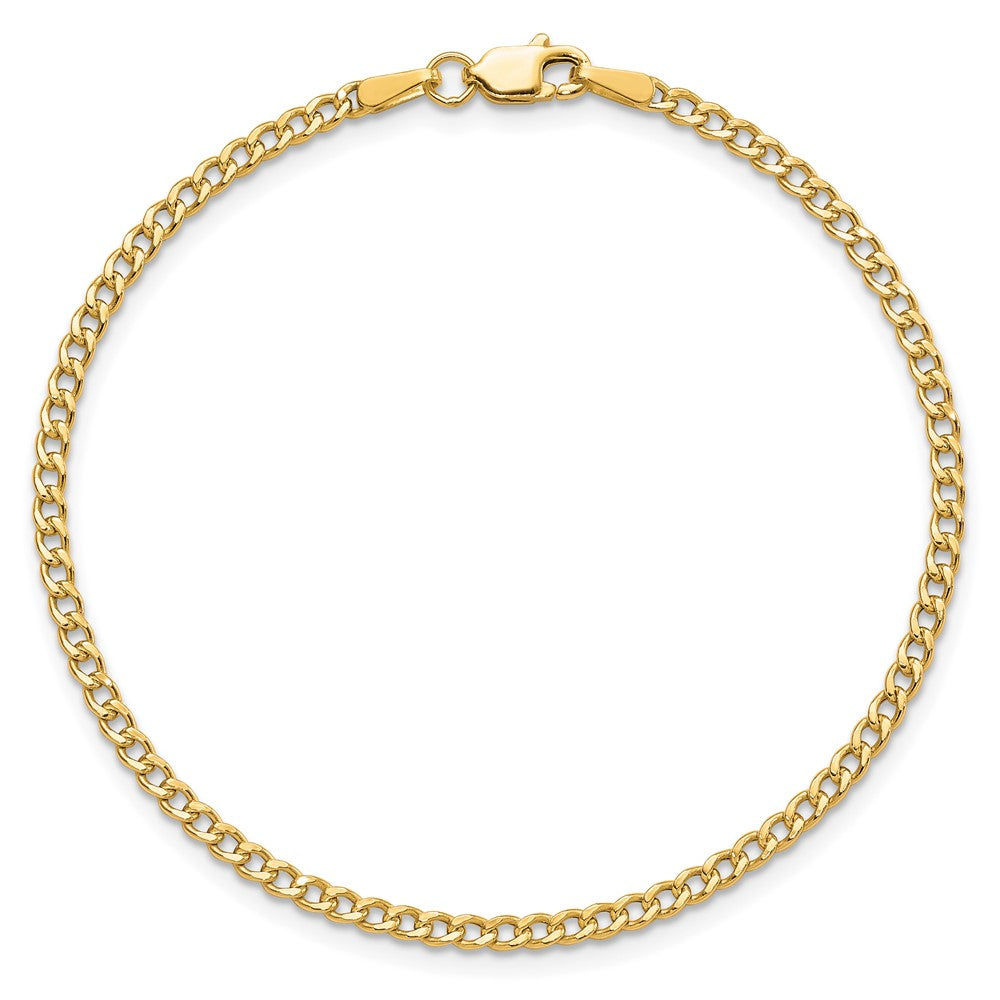 7 Inch 10k Yellow Gold 2.5mm Semi-Solid Curb Link Chain Bracelet