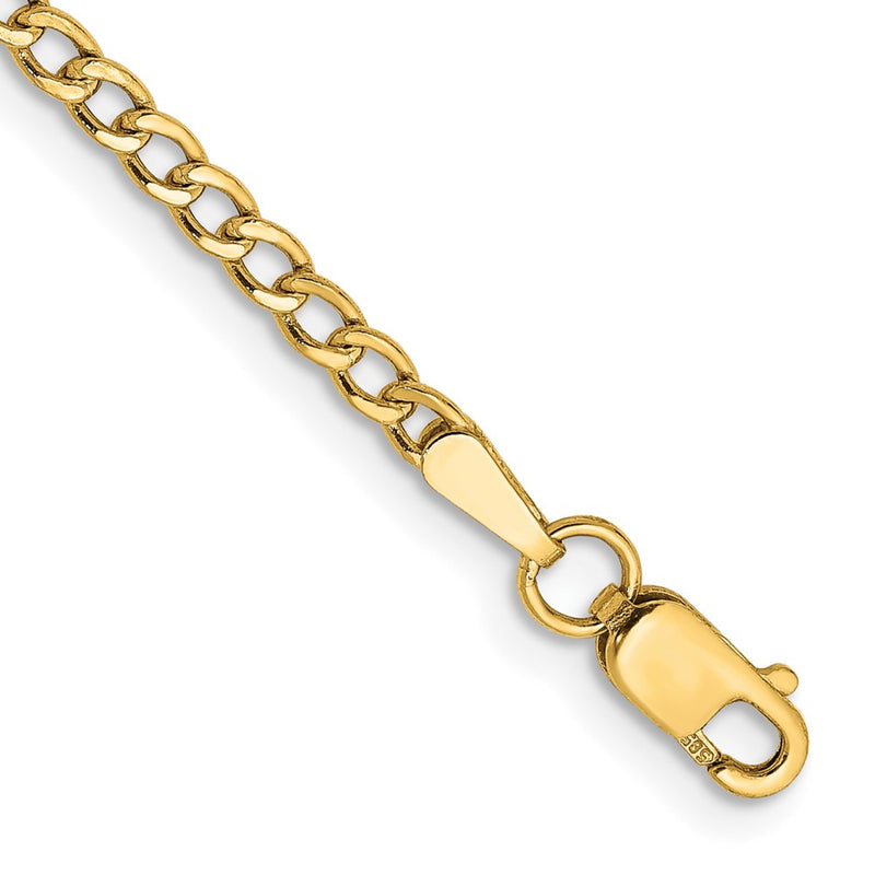8 Inch 10K Yellow Gold 2.5mm Semi-Solid Curb Link Chain Bracelet