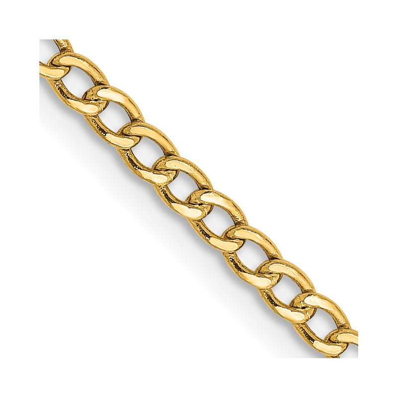 24 Inch 10k Yellow Gold 2.5mm Semi-Solid Curb Link Chain Necklace
