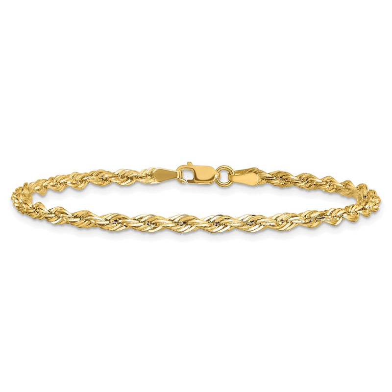9 Inch 10K Yellow Gold 3mm Semi-Solid Rope Chain Bracelet