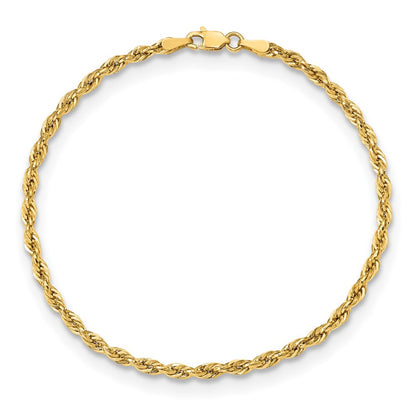 10K Yellow Gold 3mm Semi Solid Rope Chain Anklet
