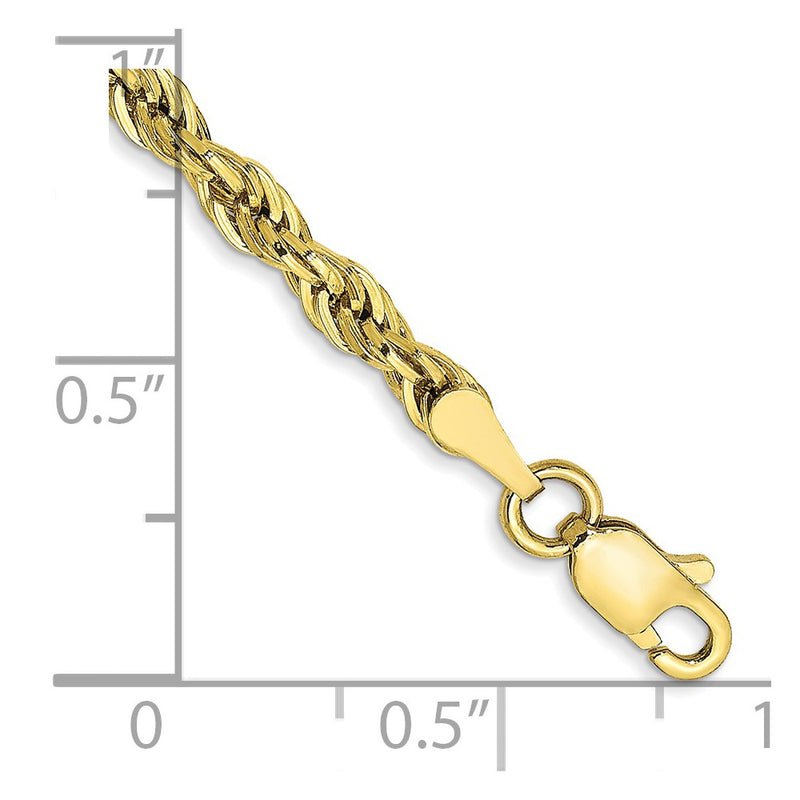 8 Inch 10k Yellow Gold 3mm Semi-Solid Rope Chain Bracelet