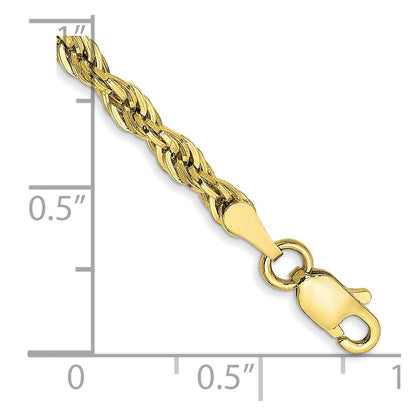 10k Yellow Gold 3mm Semi-Solid Rope Chain Bracelet