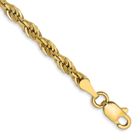 10K Yellow Gold 3mm Semi-Solid Rope Chain