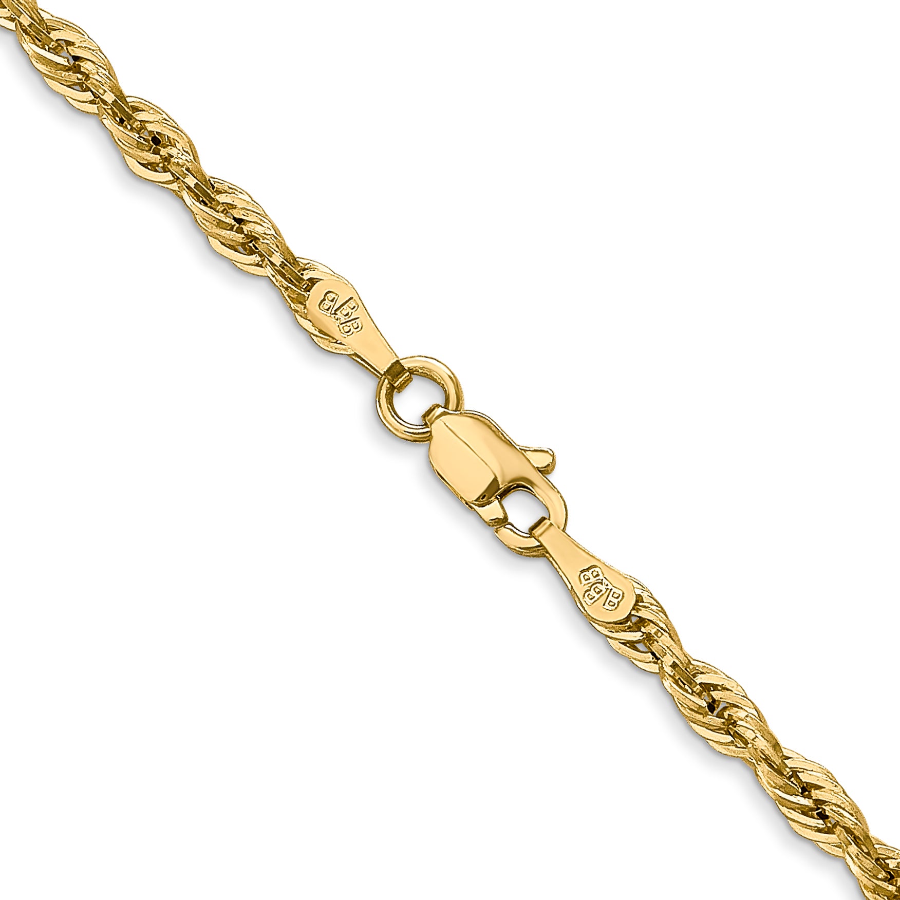 18 Inch 10k Yellow Gold 2.8mm Semi-Solid Rope Chain Necklace