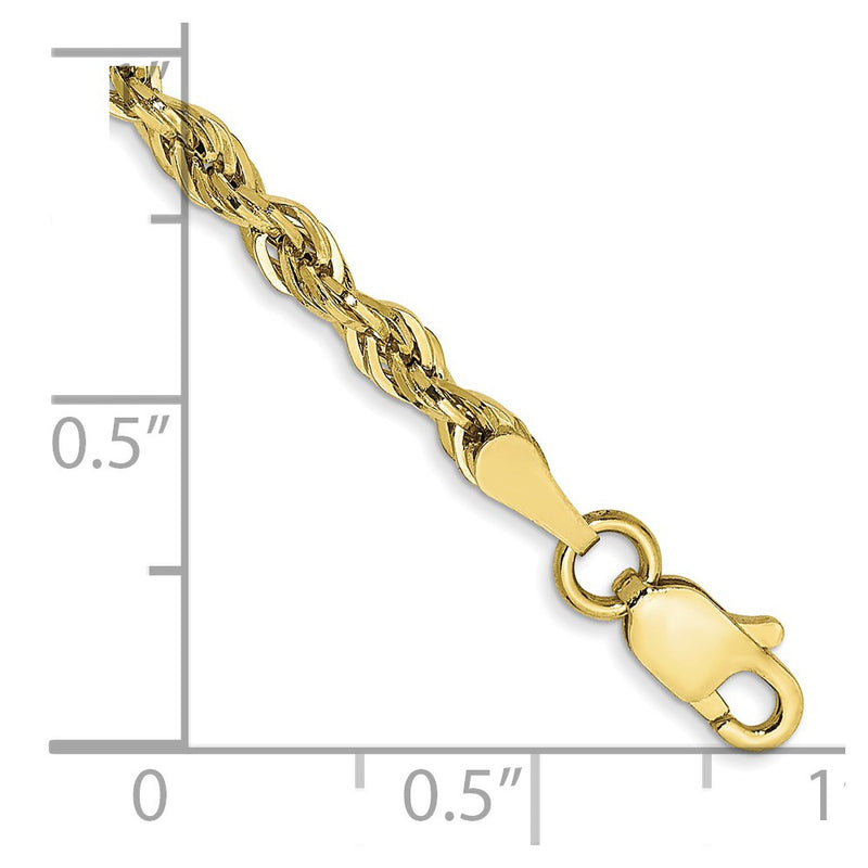 8 Inch 10k Yellow Gold 2.8mm Semi-Solid Rope Chain Bracelet