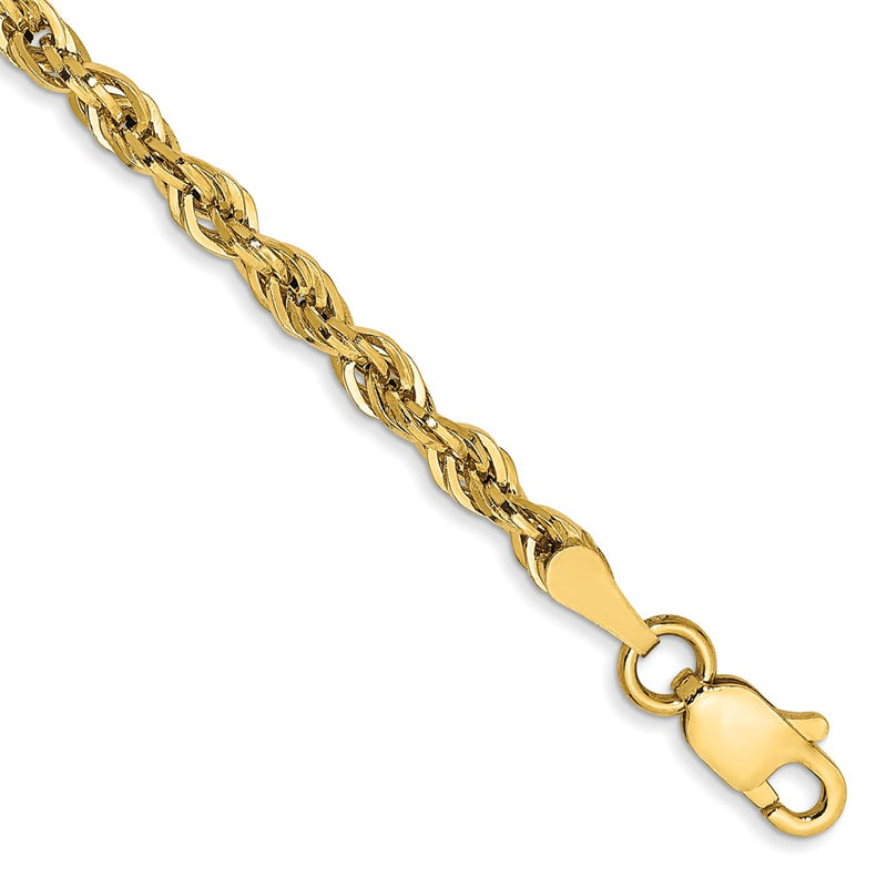 8 Inch 10k Yellow Gold 2.8mm Semi-Solid Rope Chain Bracelet