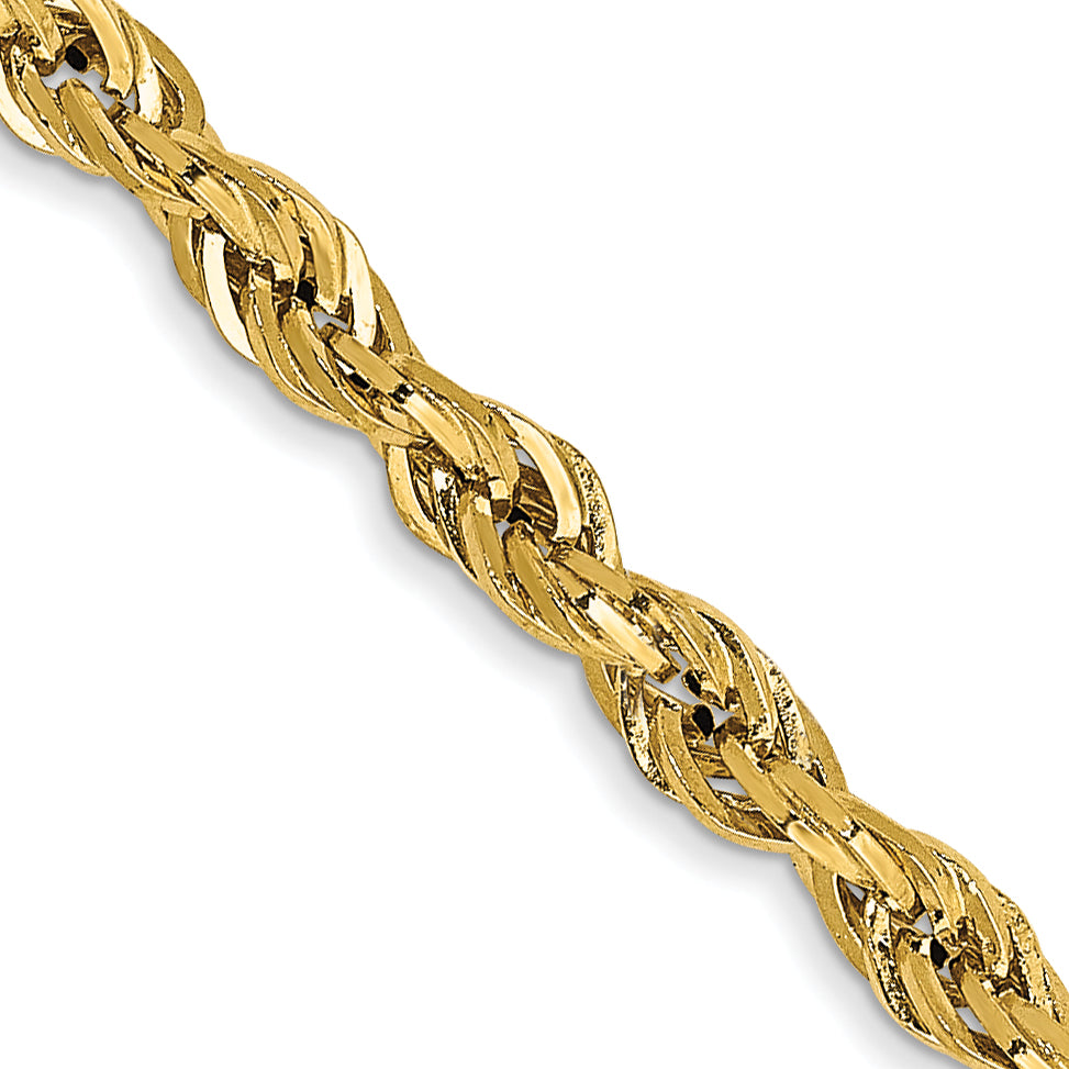18 Inch 10k Yellow Gold 2.8mm Semi-Solid Rope Chain Necklace