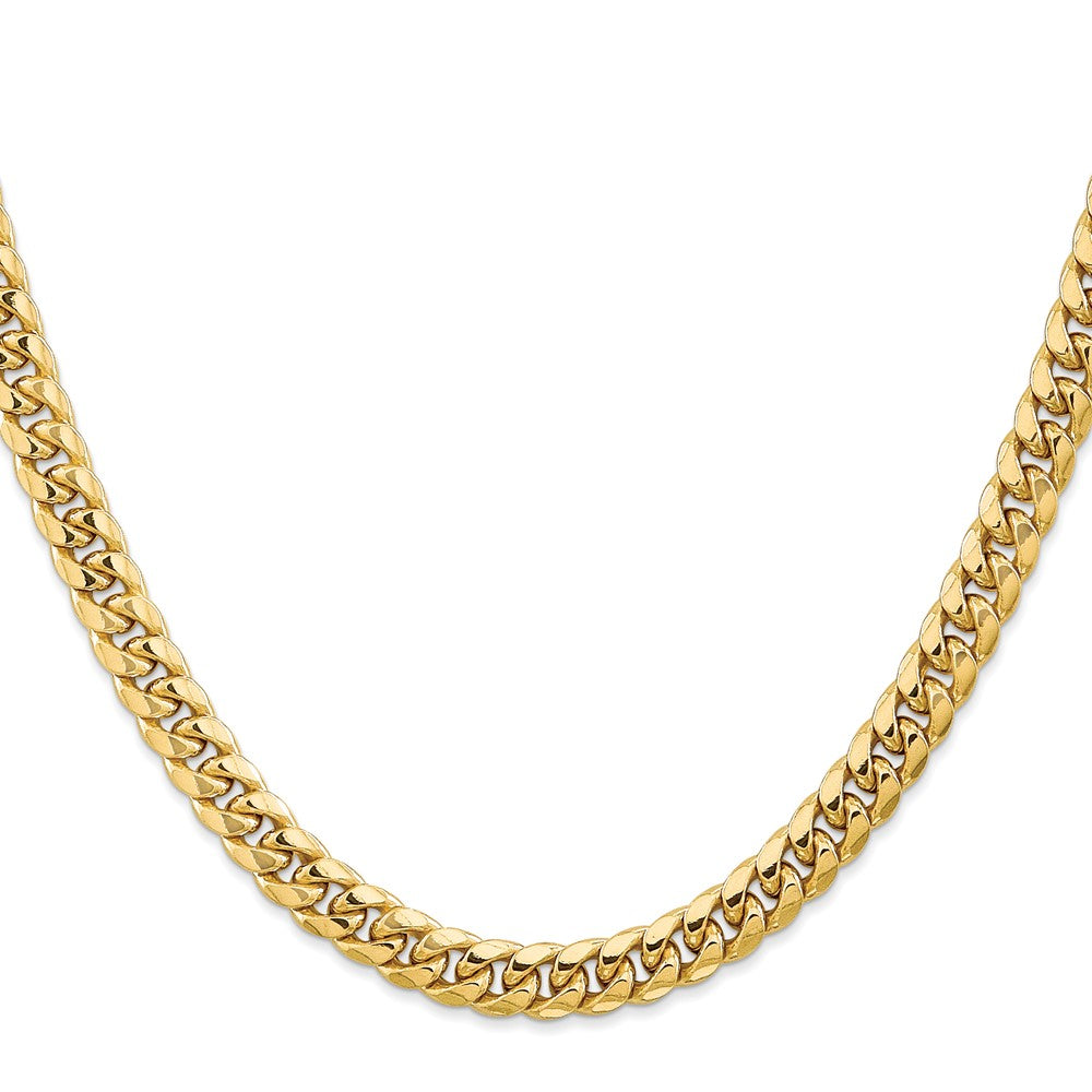 26 Inch 10K Yellow Gold 6.75mm Semi-Solid Miami Cuban Chain Necklace