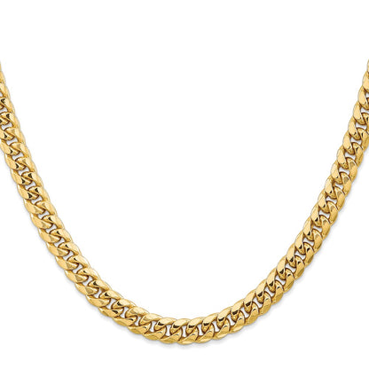 26 Inch 10K Yellow Gold 6.75mm Semi-Solid Miami Cuban Chain Necklace