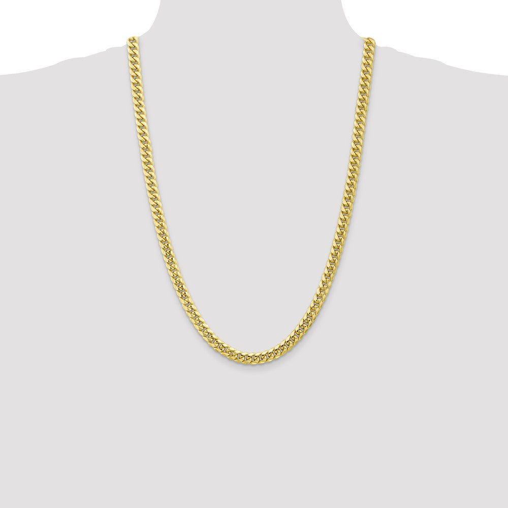 26 Inch 10K Yellow Gold 6.75mm Semi-Solid Miami Cuban Chain Necklace