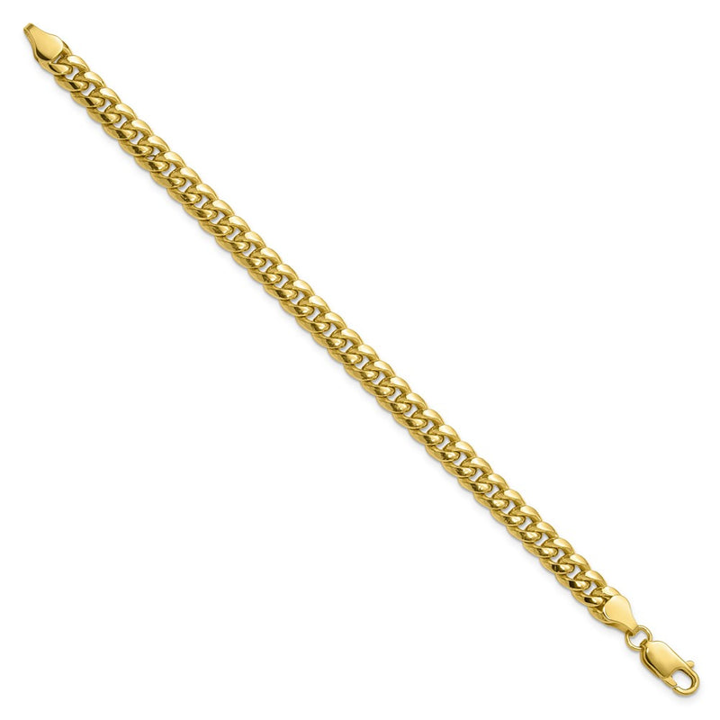 9 Inch 10K Yellow Gold 6.75mm Semi-Solid Miami Cuban Chain Bracelet
